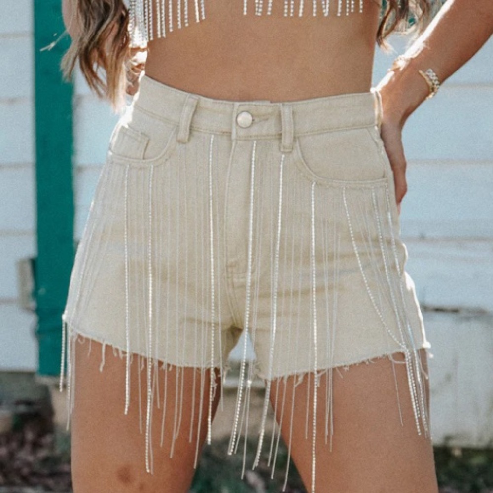 Beige Fringed Women's Shorts